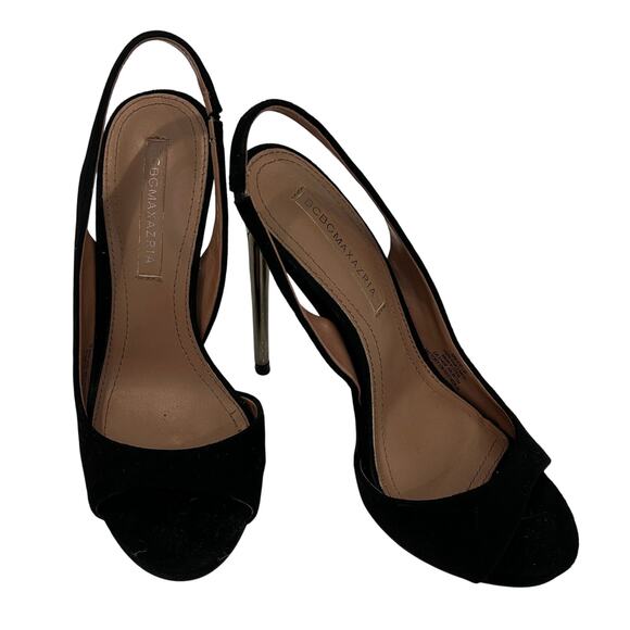 BCBGMaxazria women's Black Peep Toe Slingback 5" Gold Heel Size 36.5 Size 6 - Picture 1 of 5